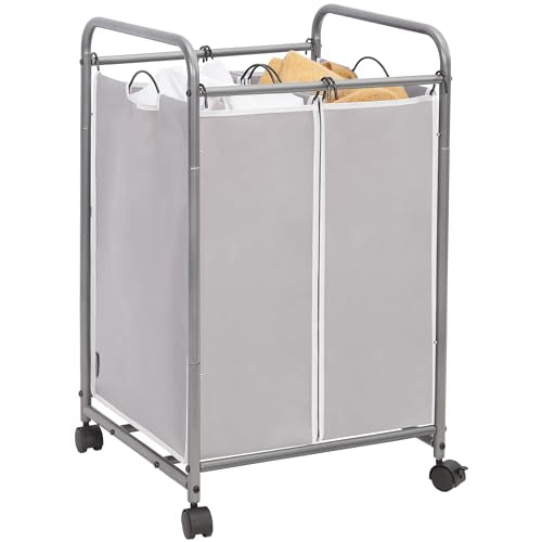 STORAGE MANIAC Laundry Sorter 2 Section, 90 L Gal Laundry Hamper with Wheels, Clothes Basket Separator Sorter, 2 Bag Rolling Cart and Removable Bags for Closet, Dorm, Collage, Grey - color: Gray, size: 2 Section