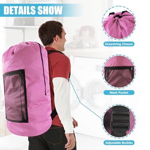 Olosar Laundry Bag Backpack, Extra Large Travel Laundry Bag with Mesh Pocket & Adjustable Shoulder Straps,Dirty Clothes Travel Bag for College Students Dorm,Apartment(Pink) - color: Pink, size: 1Pack