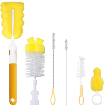 Baby Bottle Cleaning Brush 6-Piece Set Detachable Sponge Bottle Brush, Nylon Milk Bottle Brush, 2PCS Nipple Brush, 2PCS Straw Brush (Orange) - color: Orange