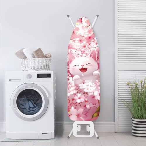 Waterproof Ironing Board Cover Cute Cat Iron Board Cover with Padding 15x54 Inch Standard Size 54x16 inch Pressing Cloth for Ironing (Pink) - color: Cute Cat