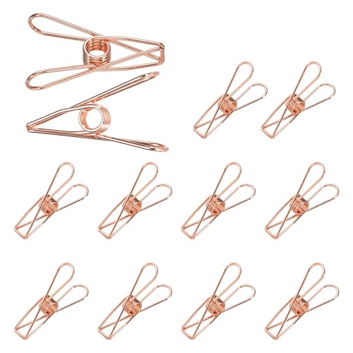 uxcell 12Pcs Clothes Pins for Hanging, 1.2" Metal Clothing Clips Heavy Duty Laundry Spring Pegs, Clothesline Clip Paper Holder Sealer for Holding Clothes, Paper, Food Packages, Rose Gold - color: Rose Gold, size: 1.2"