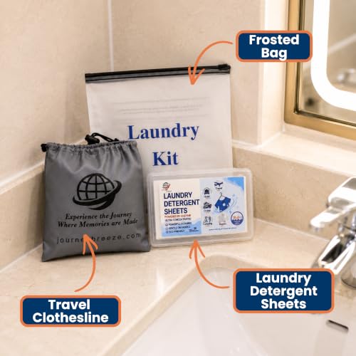 Travel Laundry Detergent Sheets for Hand or Machine Wash and Heavy Duty Travel Clothesline – Compact Sink Washing Detergent & Indoor Outdoor Drying Line for Hotels, Cruises & Camping - style: Travel Laundry Sheets + Heavy Clothesline