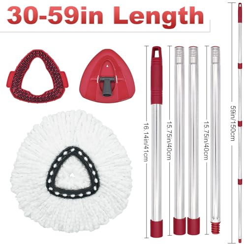 Mop Head Replacement, Base, Mop Handle for Ocedar EasyWring 1-Tank System, 2 Microfiber Mop Refills, Extendable Length 30-59" Mop Handle, Base and Scrubber for All Hard-surfaced Floor - color: White (1-tank) - 2 Heads, 1 Mop Handle, 1 Base, 1 Scrubber