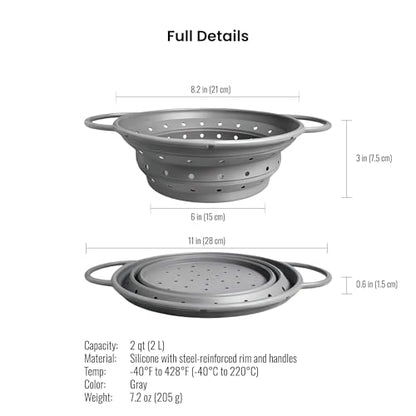 2‑Quart Silicone Collapsible Colander & Kitchen Collapsible Strainer - size: 2-Quart