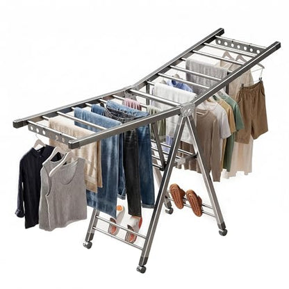 Heavy Duty 3-Tier Clothes Drying Rack with Wheels, Large 5.9ft