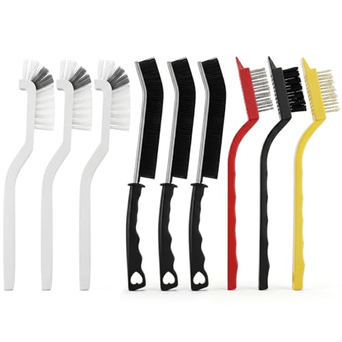 QWORK Crevice Cleaning Brush 9 Pcs Set, Multi-Purpose Gap Brushes with Wire, Right-Angle & Narrow Bristle Tools