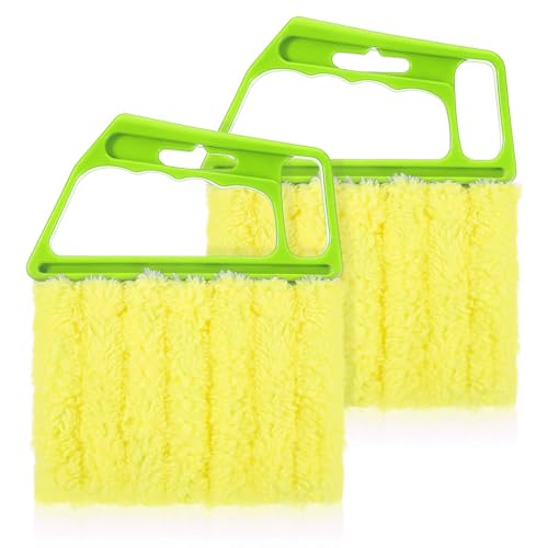 2-Pack Microfiber Blind Cleaner Tools - 7-Finger Washable Duster for Venetian Blinds, AC Vents, Fans & Wood Surfaces - Flexible Head with Non-Slip Handle