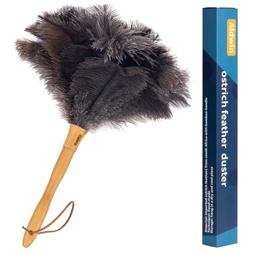 Genuine Ostrich Feather Duster with Wood Handle, 16 inch Gray - color: Gray Brown Classic