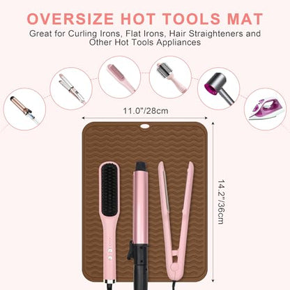 Oversize Silicone Heat Resistant Mat for Hair Tools - color: Brown