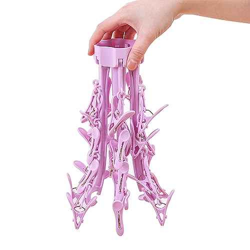 Clothes Sock Drying Hanger with 24 Clips,Foldable Hanging Rack - color: Blue