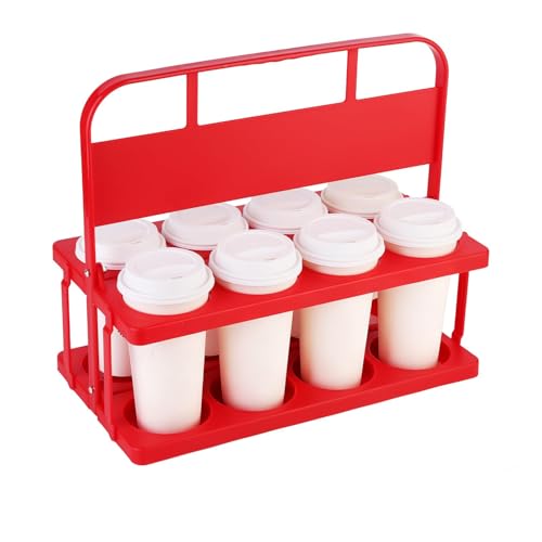 Reusable Drink Carrier with Handle for Food Delivery Drivers, Portable 8 Cup/Coffee Holder Accessories for Delivery, Foldable Drinks Caddy with Tray, Car Durable Plastic Festive Bottle, Vacation - color: Red, size: 8 CUP