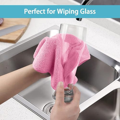 HOMEXCEL 50PK Microfiber Cleaning Cloth, Cleaning Rag for Home, 11.5x11.5in (Pack of 2) - color: Pink