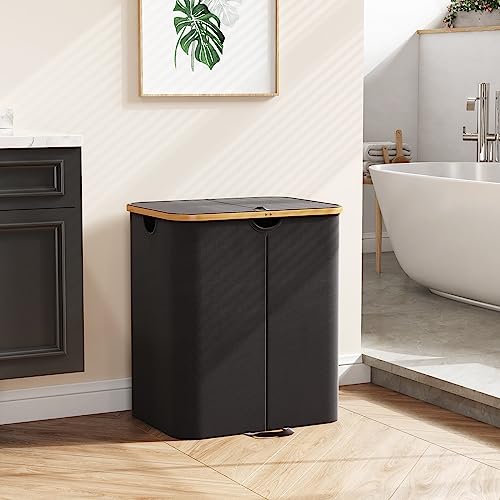 Lifewit 120L Double Laundry Hamper with Lid and Removable Bag, Black - color: Black, size: 120L
