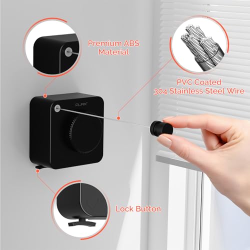 Retractable Clothesline Indoor, Non-Sagging Outdoors Clothesline Retracting, Heavy Duty Retractable Clothes Drying Laundry Line, Wall Mounted Stainless Steel Line - 13.8 Ft (Black) - color: Black