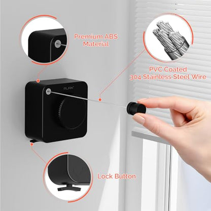 Retractable Clothesline Indoor, Non-Sagging Outdoors Clothesline Retracting, Heavy Duty Retractable Clothes Drying Laundry Line, Wall Mounted Stainless Steel Line - 13.8 Ft (Black) - color: Black