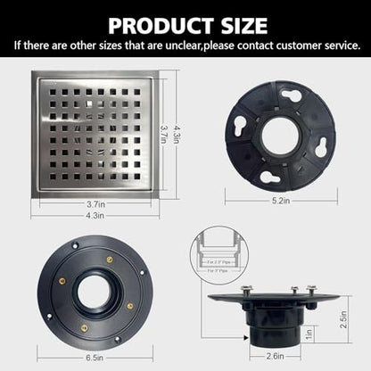 4 Inch Square Shower Drain with Flange, Removeable Grate SUS 304 Stainless Steel Shower Drain with Hair Catcher (Brushed Nickel, 4 Inch) - color: Brushed Nickel, size: 4 Inch
