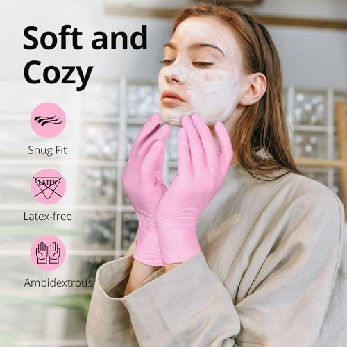 SwiftGrip Pink Nitrile Gloves, 3-mil, Industrial Gloves Disposable Latex Free, for Cleaning & Esthetician, Rubber Powder-Free, 100-ct Box (Large) - size: Large
