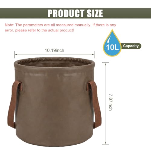 10L 2.5 Gallon Car Collapsible Bucket with Handle, Folding Leakproof Water Storage Basin, Portable Foldable Water Container for Fishing, Camping, Car Cleaning, Beach, Garden (10L-Khaki) - size: 10L-KHAKI