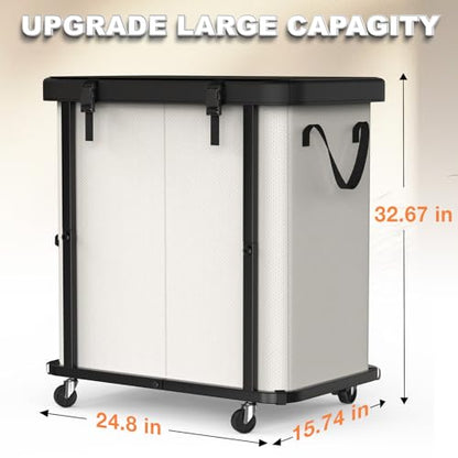 Laundry Basket with Wheels,190L (50 Gal) Laundry Hamper 2 Setion - Beige - color: Beige, size: 2 Section-190L