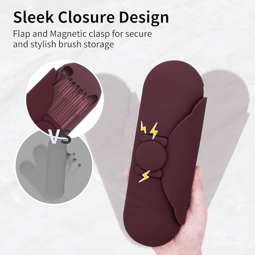 Travel Silicone Makeup Brush Holder with Cleaning Pad and Magnetic Closure - color: Brown
