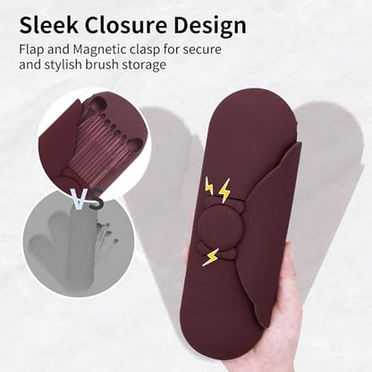 Travel Silicone Makeup Brush Holder with Cleaning Pad and Magnetic Closure - color: Brown