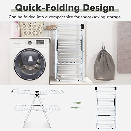 S AFSTAR 2-Layer Clothes Drying Rack, Folding Laundry Drying Rack w/Height-Adjustable Gullwing, 33 Rails & 26 Clips, Collapsible Laundry Hanger, Indoor/Outdoor Portable Dryer for Clothes Shoes Towels - style: 4 Wings