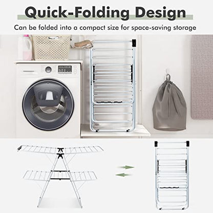 S AFSTAR 2-Layer Clothes Drying Rack, Folding Laundry Drying Rack w/Height-Adjustable Gullwing, 33 Rails & 26 Clips, Collapsible Laundry Hanger, Indoor/Outdoor Portable Dryer for Clothes Shoes Towels - style: 4 Wings