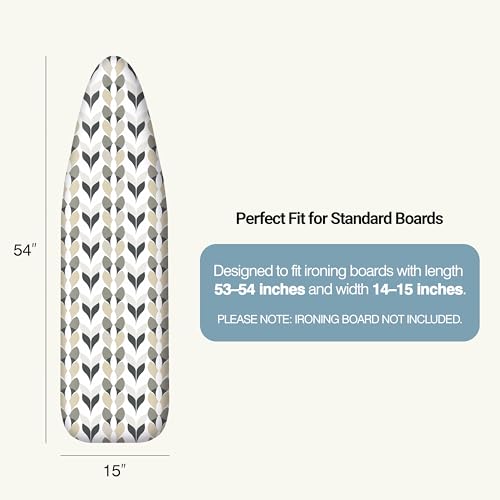 UniSimp Ironing Board Cover and Pad 15"x54" Extra Thick Natural Cotton, Scorch and Stain Resistant Padding, Standard Size Iron Board Cover with Fasteners Heavy Duty Elastic Edge, Heatproof Foliage - color: Foliage, size: 15" x 54"