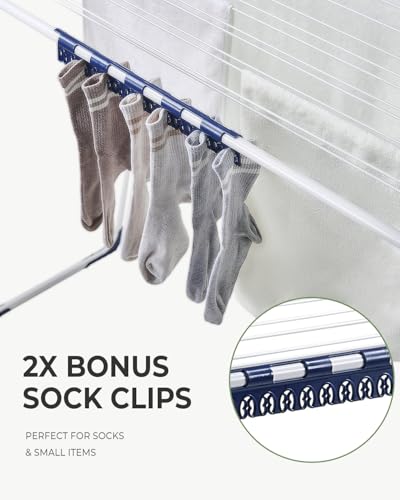 JS HANGER Extendable Clothes Drying Rack with Fold-Out Wings & Sock Clips, Expands from 41" to 67", Extra Wide Laundry Drying Rack Indoor Outdoor, Folding Rack for Clothes, Towels & Delicates - color: White-extendable & Fold Out Wings