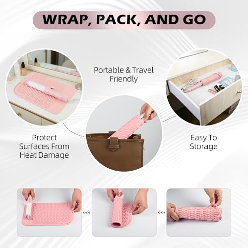 Silicone Heat Resistant Mat for Hair Tools, 11" x 7.5", Pink - color: Pink