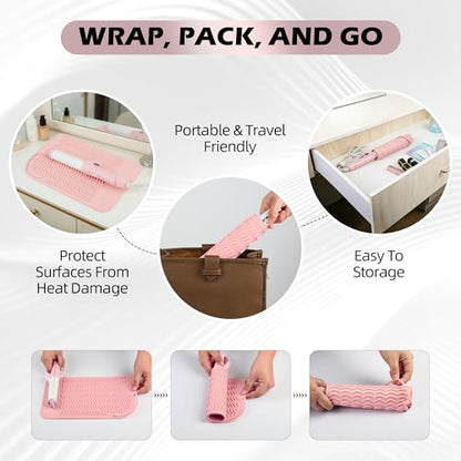 Silicone Heat Resistant Mat for Hair Tools, 11" x 7.5", Pink - color: Pink