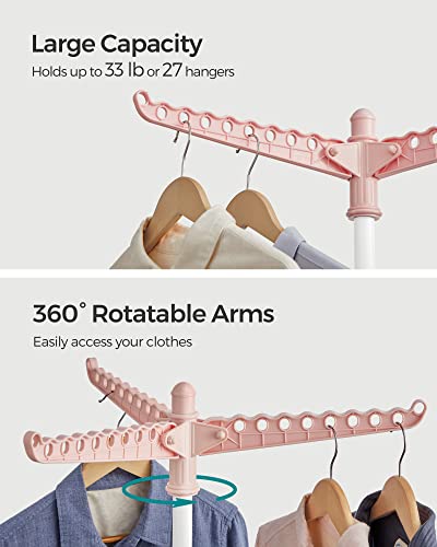 SONGMICS Clothes Drying Rack, 61.6-Inch Drying Rack, 3 Rotatable Arms - color: Pink + White, style: 1-Tier