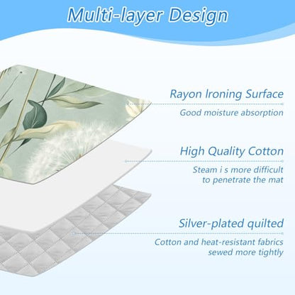 Sage Green Dandelions Ironing Mat Portable Ironing Pad Blanket with Silicone Iron Rest for Table Top Travel Heat Resistant Double-Side Using Large 47x28 Inch Foldable - color: Sage Green Dandelions