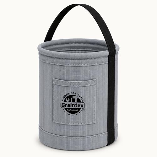 Graintex Canvas Utility Bucket 9.5"x14", Round Tool Bucket, Reinforced Base & Carry Handle, Ripstop Canvas, Ideal Multi-Purpose Bag for Jobsite, Gardening, Home Use, Tool Storage (Steel Grey) - color: Steel Grey