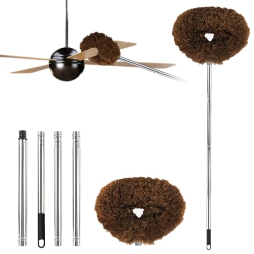 Ceiling Fan Cleaner Duster Reusable Microfiber Ceiling Fan Blade Cleaner Removable Duster with Extension Pole Adjusts 13 to 49.7 Inch for Cleaning Walls Bookshelves Furniture Door Window Top (Brown) - color: Brown