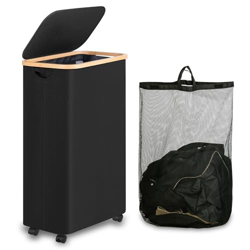 IEGrow Laundry Hamper with Wheels, 75L Laundry Basket with Bag,Black - color: Black, size: 75L