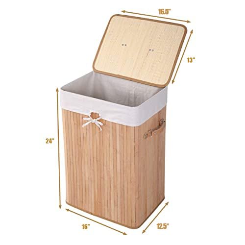 Giantex Bamboo Laundry Hamper with Lid Removable Liner & Handles - color: Natural