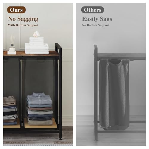 47-Inch Wide Laundry Sorter, 4 Section Hamper Basket Organizer - size: 4 Bags-194L / Rustic Brown + Black
