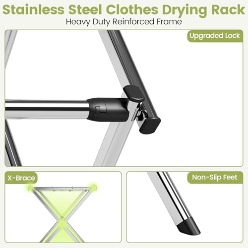 APEXCHASER Stainless Steel Clothes Drying Rack, 45.28" H × 14.57" D - color: Silver, size: Large