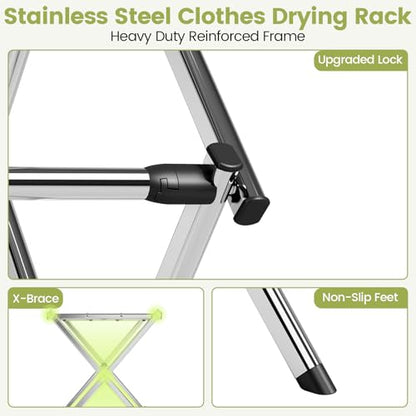 APEXCHASER Stainless Steel Clothes Drying Rack, 45.28" H × 14.57" D - color: Silver, size: Large