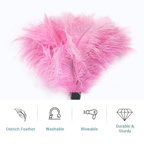 Feather Duster Extendable 22–47 Inch, Long Handle Duster for High Ceilings & Ceiling Fans, Natural Ostrich Feather Duster for Furniture, Blinds Cobweb Cleaning (Pink) - color: Pink