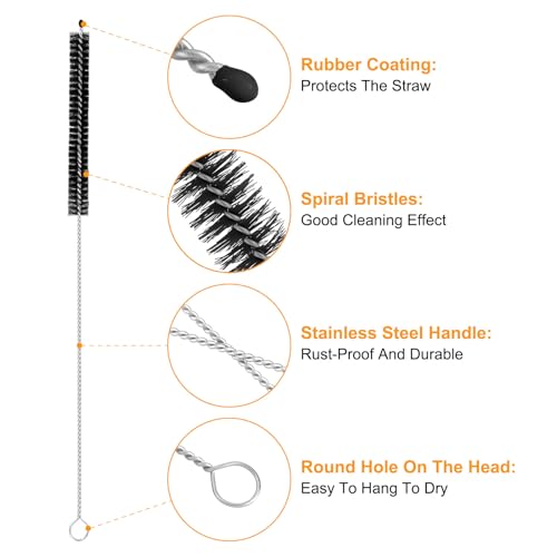 uxcell 10Pcs Drinking Straw Cleaning Brushes, 10" x 2/8" Nylon Bristles Long Straw Brush Pipe Cleaner for Washing Straws Pot Spout, Sippy Cup, Bottle and Tube (Black) - color: Black, size: 10" x 2/8"