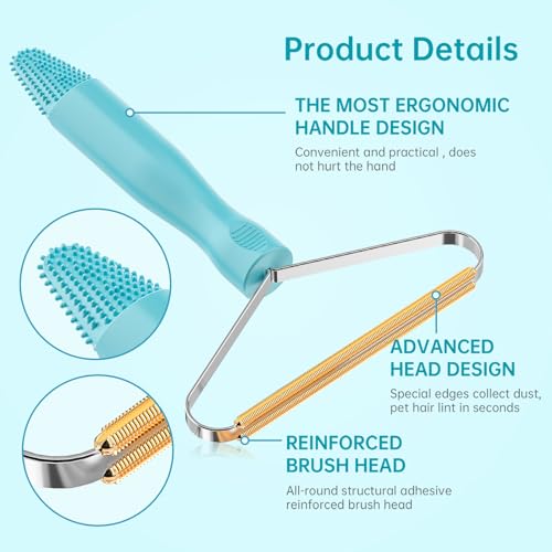 3-Pack Pet Hair Removal Tool, Dog & Cat Hair Remover, Carpet Rake - color: Blue