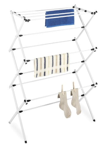 Whitmor Foldable Clothes Drying Rack: 3 Tier Laundry Drying Rack, Collapsible Drying Rack Clothing, Portable Space Saving Clothing Rack for Indoor Outdoor, 14.50" L x 29.625" W x 41.75" H, White - color: 29.6"l X 4.5"w X 41.8"h, White, size: Large
