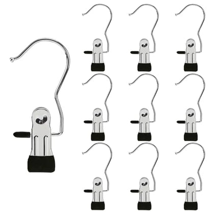 Stainless Steel Hangers Clips, Closet Hooks for Laundry, Travel Portable Clothes, Boot, Tall Towel, Hats, Socks, Pants and Bras (10, Black) - color: Black