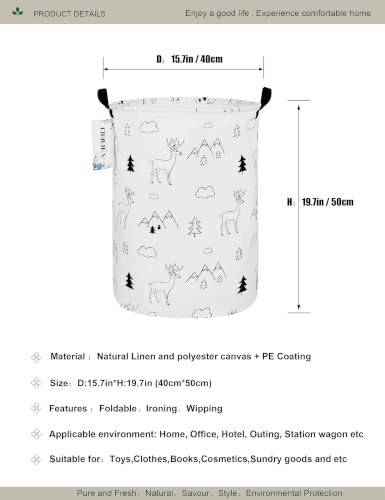 Round collapsible Large Deer Mountain Laundry Hamper for Adults Kids - color: Forest deer