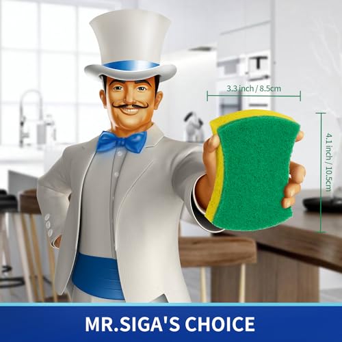 MR.SIGA Heavy Duty Cellulose Scrub Sponge, Dual-Sided Dish Sponge, 12 Pack - color: Green, Yellow