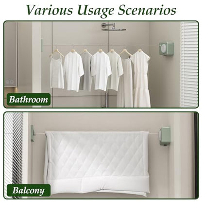 Danpoo Retractable Clothesline Heavy Duty - 13.8ft Adjustable Tension Wall Mounted Indoor Outdoor Clothes Drying Line, Compact Laundry Rope with Pulley System(Green) - color: Green