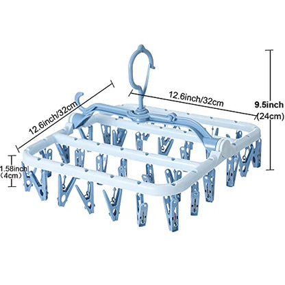 Foshine Clothes Drying Racks Foldable Clip Hangers Plastic with 32 Clips - color: Blue