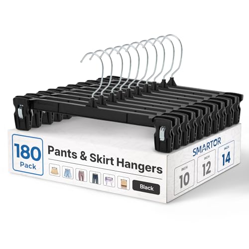 Smartor Black Pants Hangers 180 Pack, Skirt Hangers with Clips, 14 Inch - color: 180 Pack, size: 14